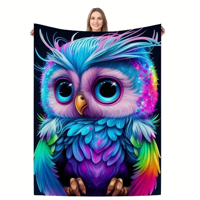 Colorful Owl Pattern Printed Blanket Contemporary Style Blanket Travel Sofa Bed Office Home Decoration Birthday Gift Blankets