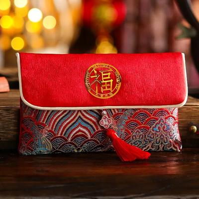 Plusieurs Motifs Poche à Argent Design à Franges Meilleurs Vœux Sac de Bénédiction du Nouvel An Broderie Traditionnelle Brocart Enveloppe Rouge