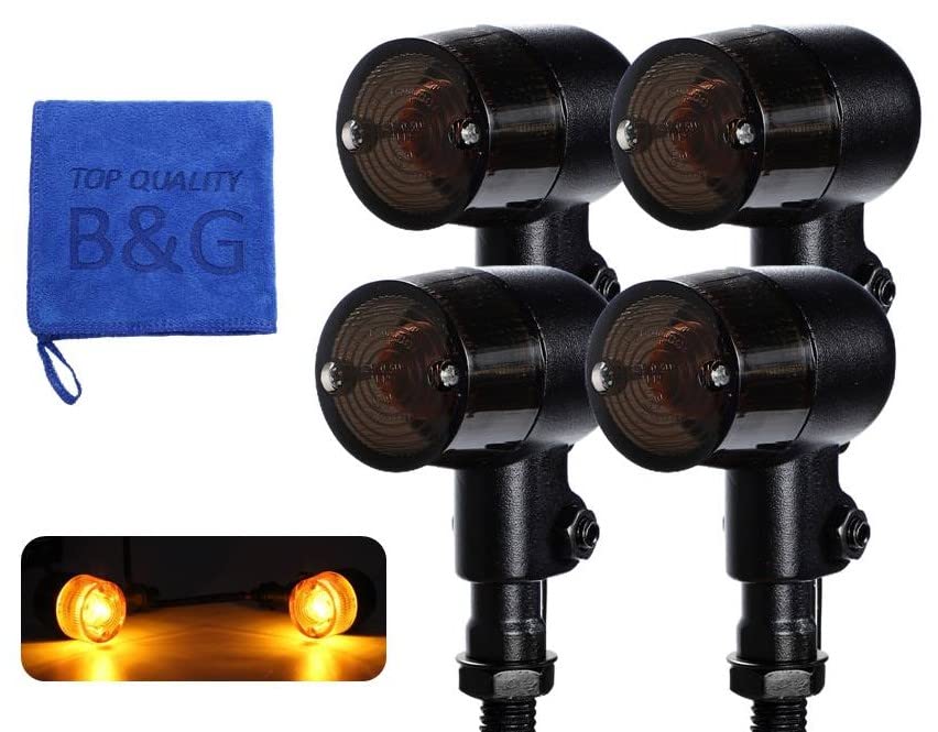 Stylish Aluminum Alloy Turn Signal Lights for Smoked Classic European Set of Black Motorcycles, Lens, Cylindrical, Style, 12V, 4,