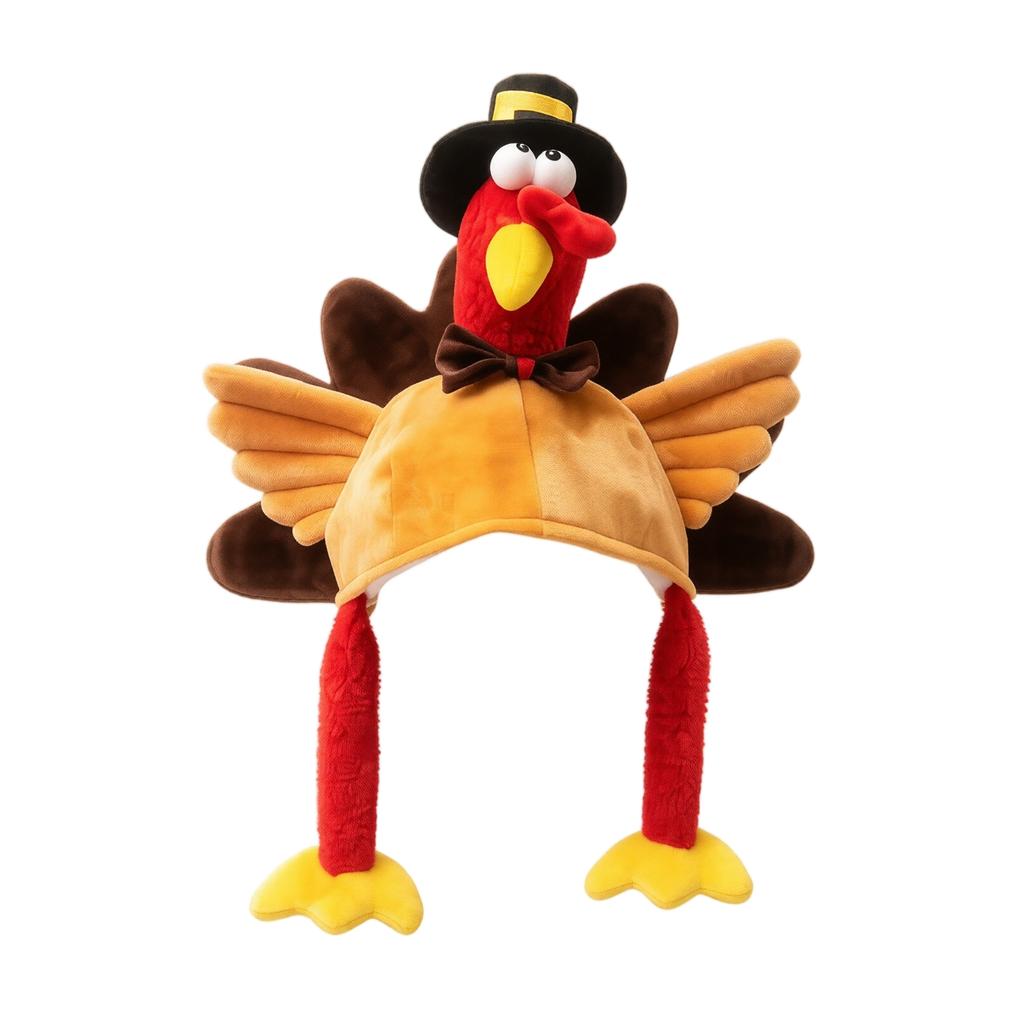 Turkey Plush Hat for Thanksgiving Halloween Party, Funny Novelty Costume Headpiece for Men Women Adults