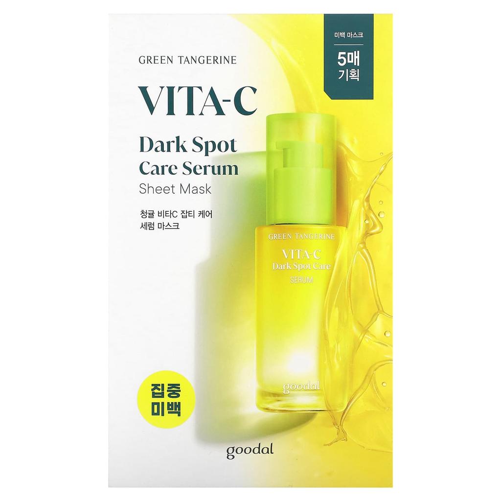 Goodal Green Tangerine, Vita-C, Dark Spot Care Serum Beauty Sheet Mask, 5 Masks, 28g Each (0.98oz)