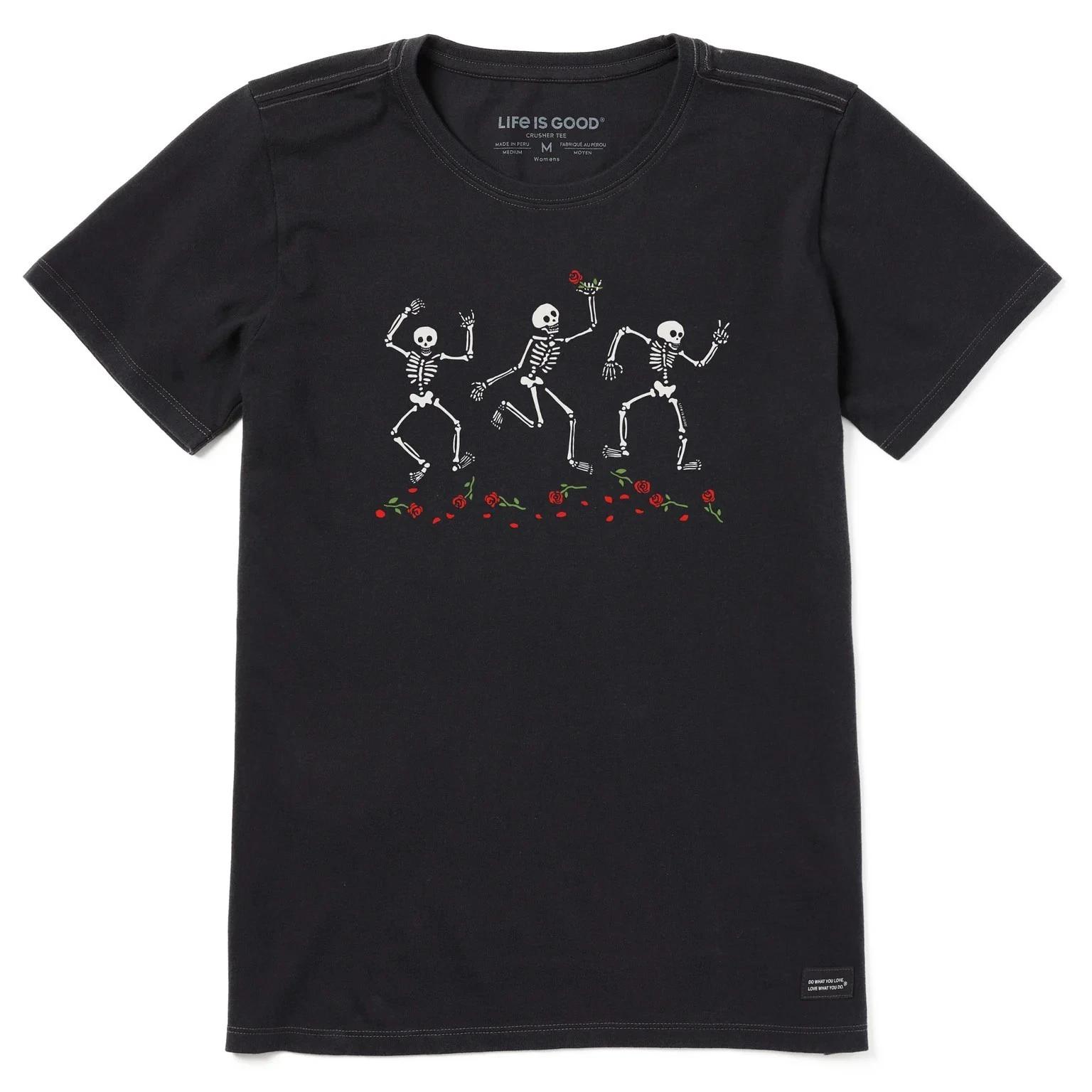 

Life is Good. Women s Skeletons and Roses Short Sleeve Crusher Tee, Faded Black L