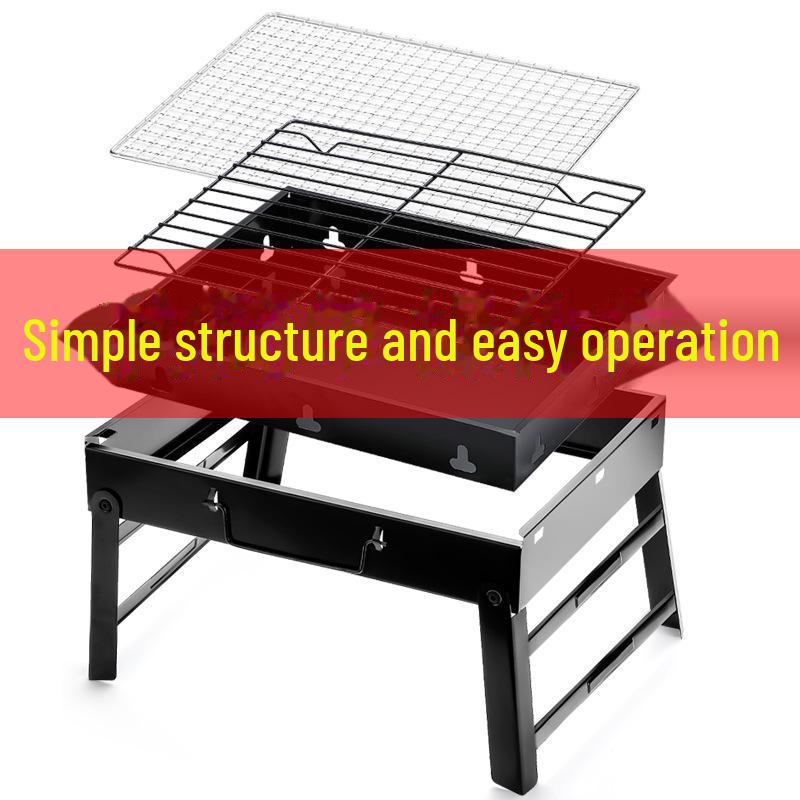 Portable Thickened Charcoal BBQ Grill for Outdoor and Household Use