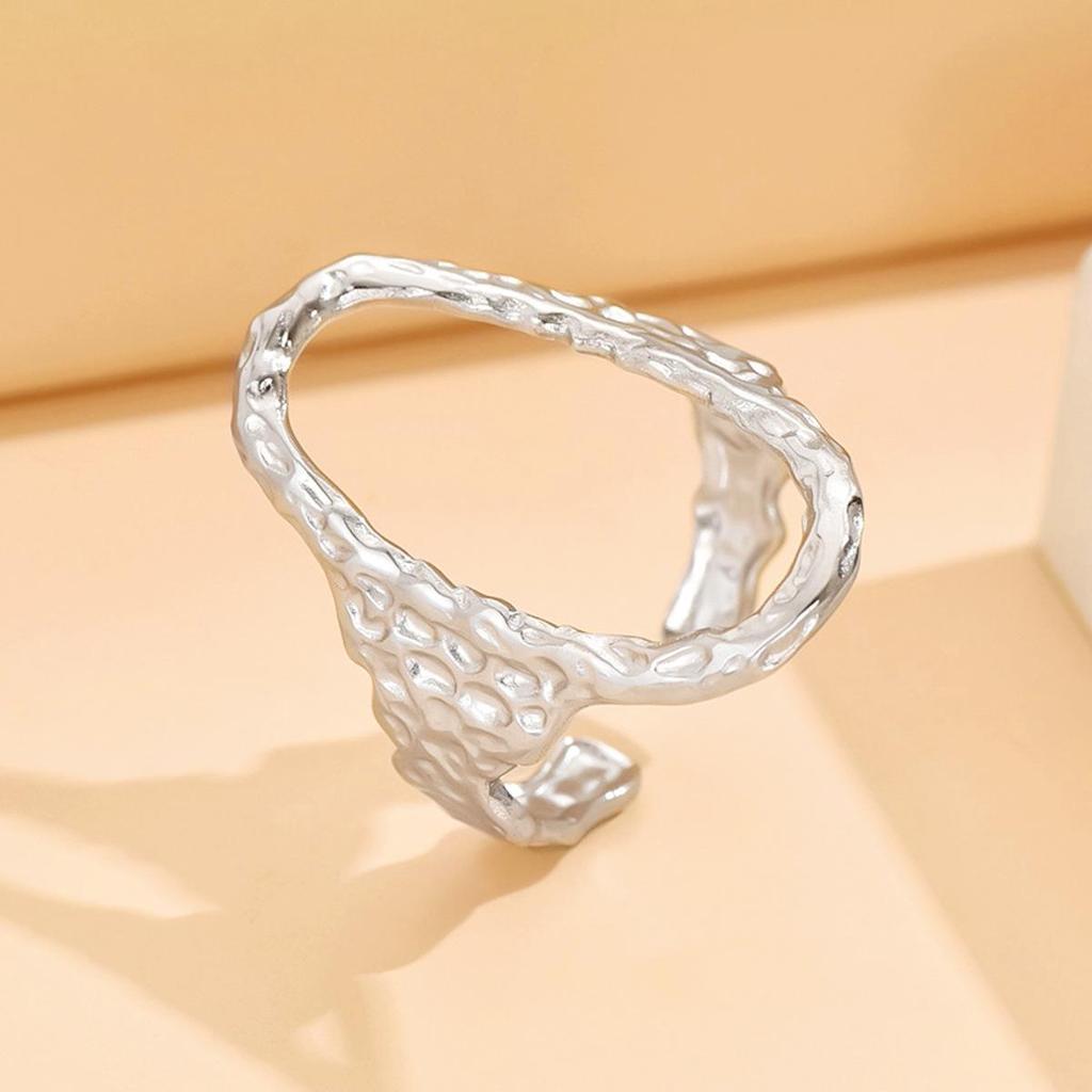 European Retro Geometric Hammered Stainless Steel Open Ring Women's Gold-Plated Adjustable Titanium Jewelry