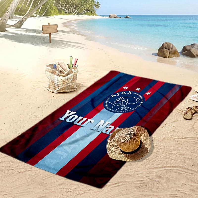 Asciugamano da Spiaggia Personalizzato Stampato Ajax Amsterdam Logo Calcio Supporto Nome Personalizzato Testo Asciugamano Assorbente Per Sport Viaggio Regalo Speciale