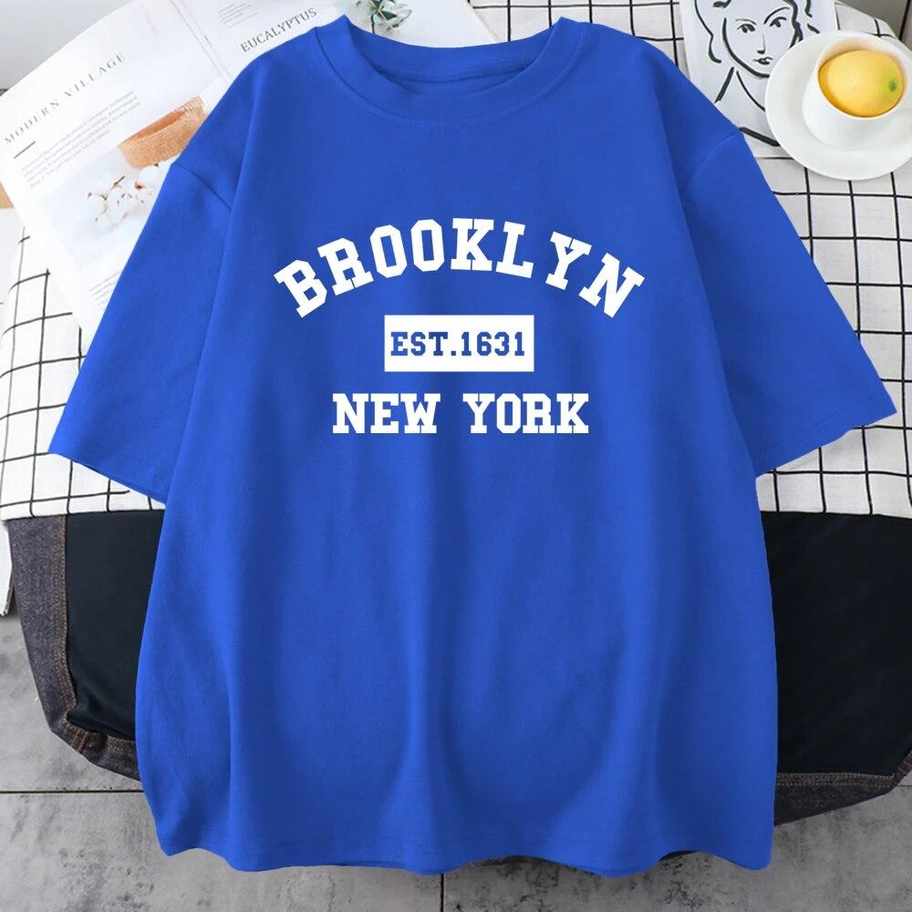 Brooklyn Est.1631 New York Bokstav Unisex Bomull Kortärmad Vintage Casual Toppar Andningsbar Rundhals T-shirt Kläder Unisex T-shirts