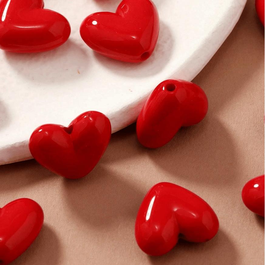 50pz Perline Acriliche Rosse Lucide 3D a Forma di Cuore Materiali per Artigianato per Collane, Orecchini, Braccialetti, Ciondoli Portachiavi Fai-da-Te per la Creazione di Gioielli