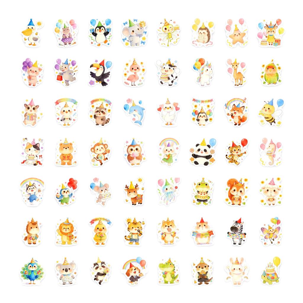 50 Cute Cartoon Animal Stickers Children'S Hand Account Decoration Waterproof Reward Stickers Birthday Party Fun Stickers