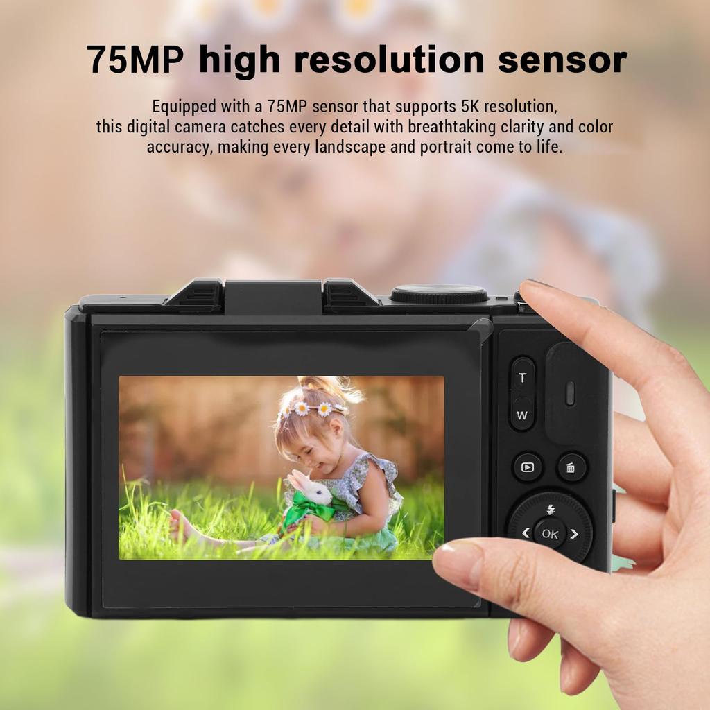 5K Digital 75MP HD Blogging Camera for Small Camera with 18X Digital Retro Camera with Travel Photo Screen Camera, Photography, Autofocus, Zoom,