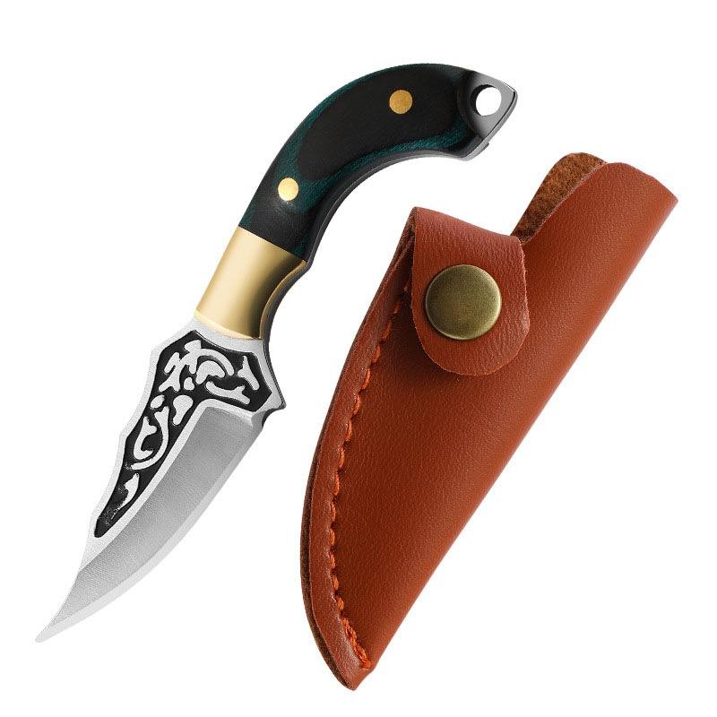 Wooden Handle Mini Pocket Knife Keychain Unboxing Cutter with Leather Cover Embossment Blade Surviva Multitool Outdoor Gift
