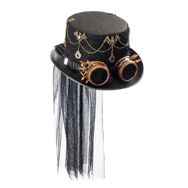 Очки Цилиндр Викторианская Шляпа Шляпа Мага Ручной Работы Шляпа с Шестеренками Стимпанк чёрный