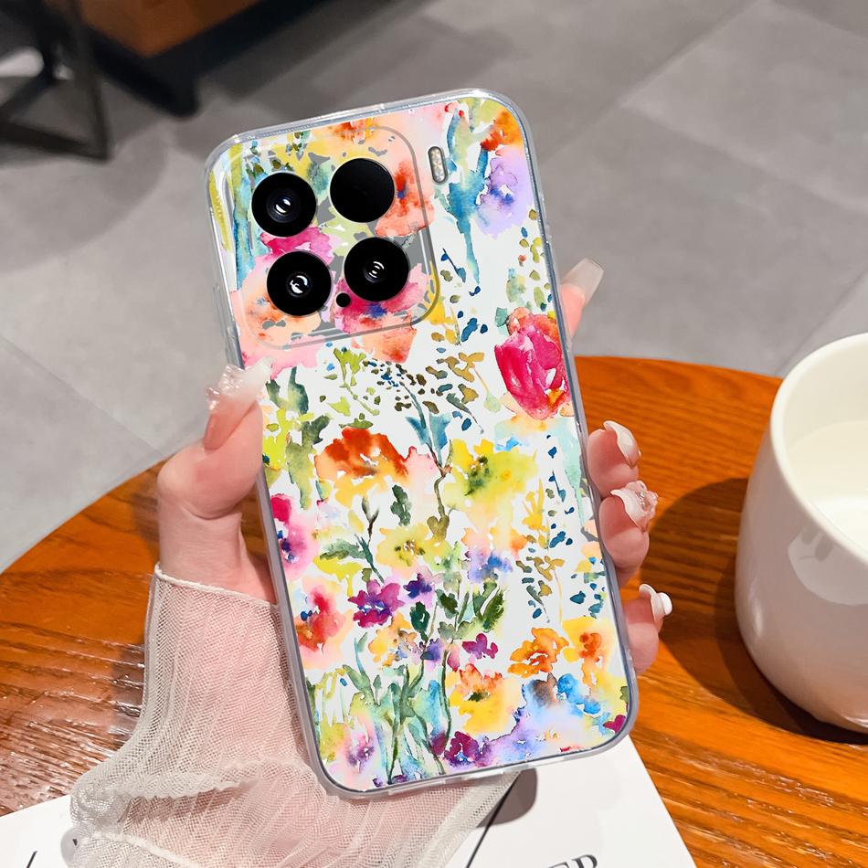 Leisure Flower Case For Xiaomi 15 Pro Clear Phone Bags Colourful Soft Back Cover For Xiaomi15 15Pro Silicone Anti Drop Housing