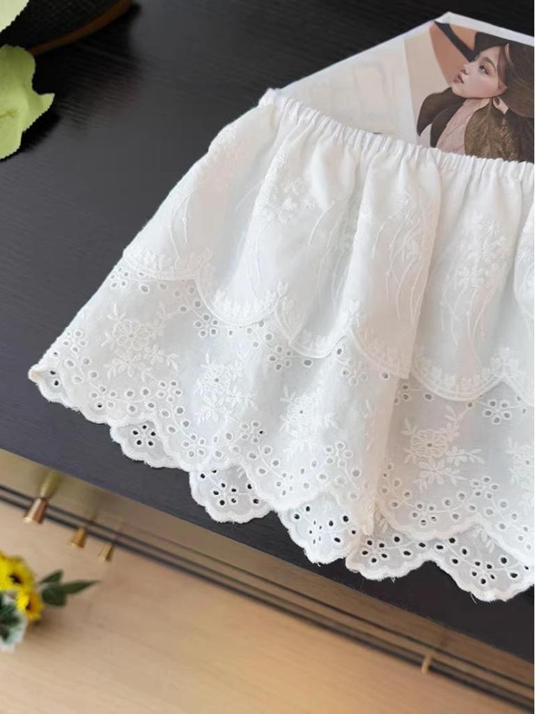 2026 Spring Ruffle High Waist A-Line Layered Crochet Embroidered Skirt for Women