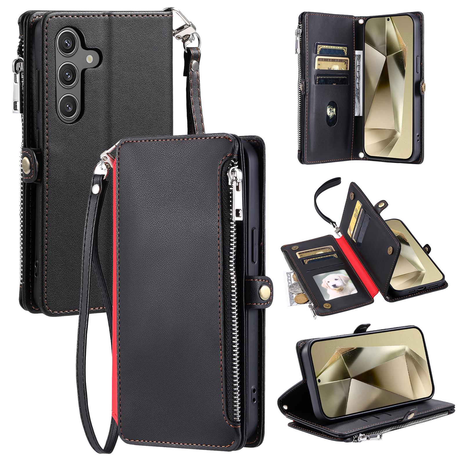 

For Samsung Galaxy A17 Case TPU+PU Leather Wallet Phone Cover with Wrist Strap Black