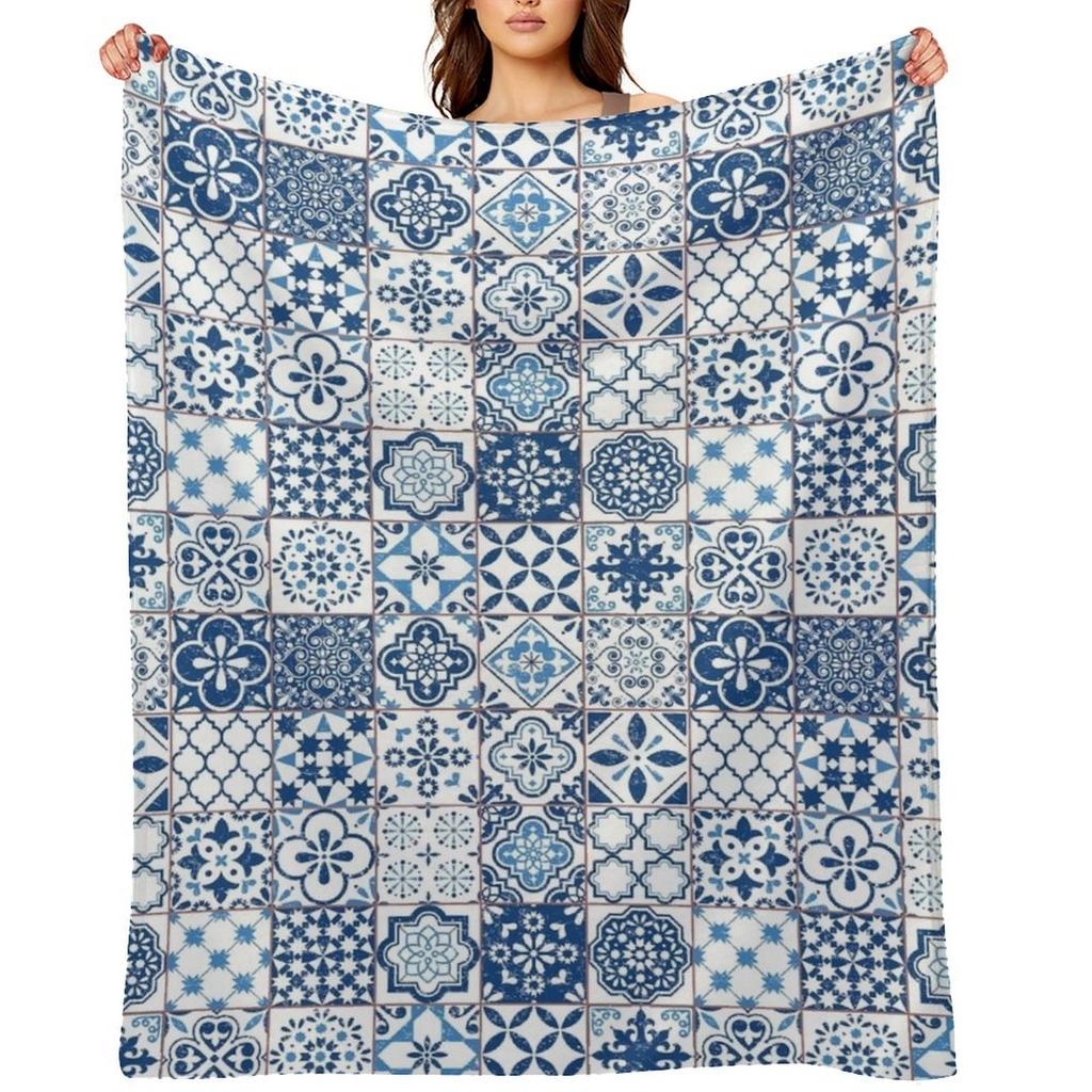 Portuguese Azulejos Throw Blanket Decorative Throw Sofa Quilt christmas gifts Cute Plaid Blankets
