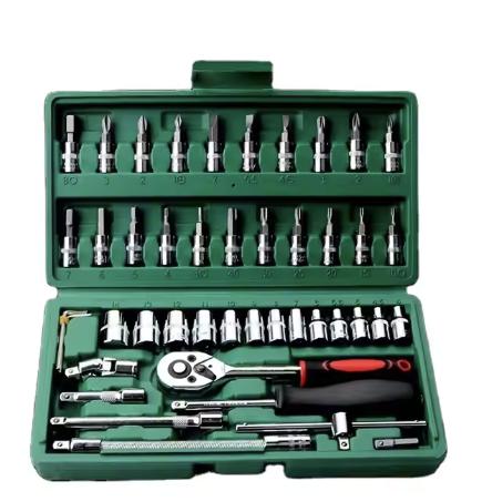 46PCS Ratchet & Socket Set with Quick Release Handle, 1/4" Drive, Perfect for Motorcycle/Bicycle Maintenance -001