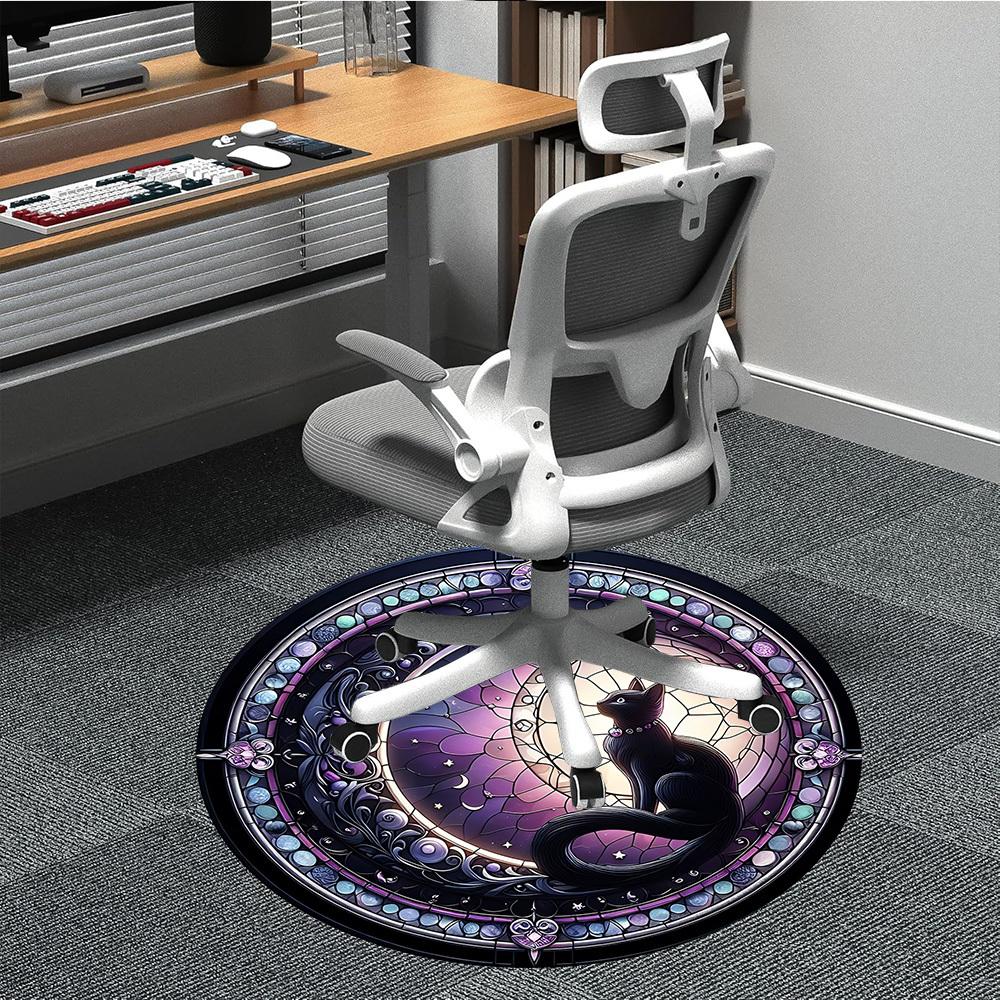 1pc Stained Glass Cat Office Round Area Rug, Indoor Mat Suitable ForOffice, Under Office Chairs Bedroom Living Room Home Decor, Room Deco,  T142