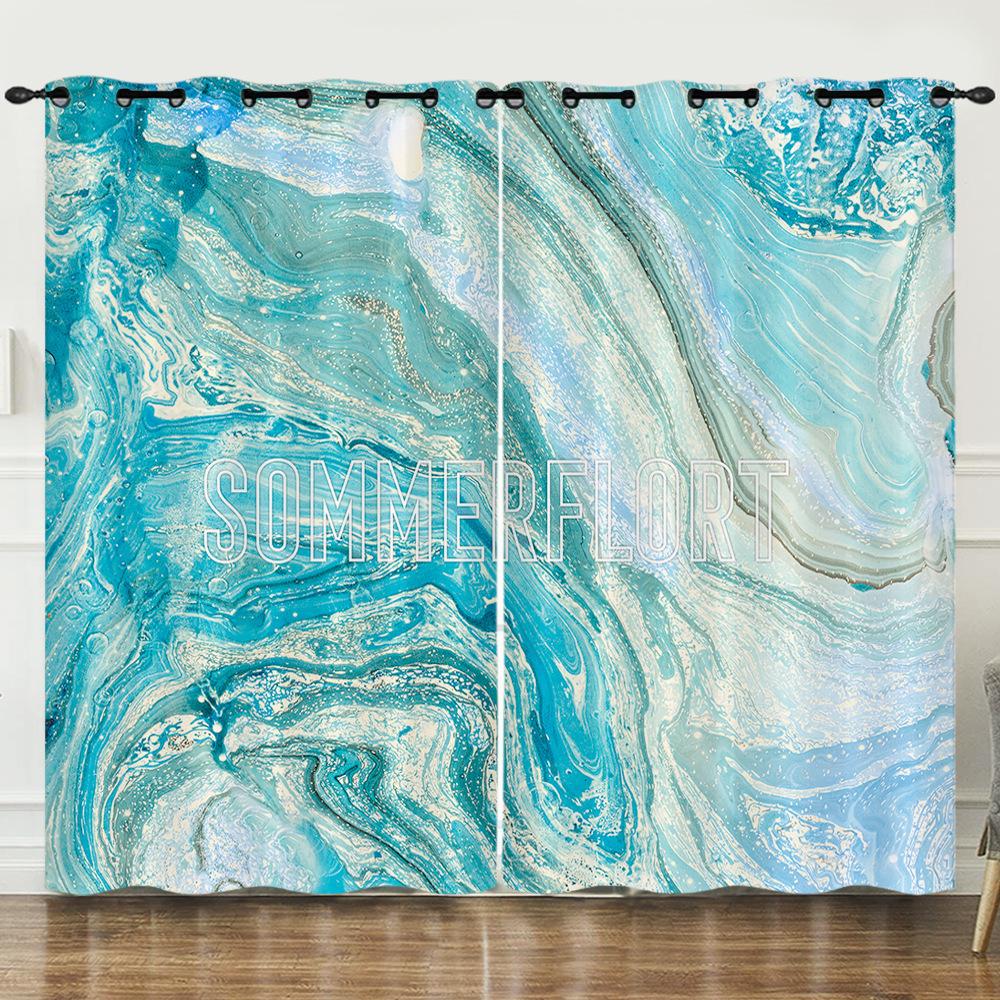 Curtains Nordic Style Marble Texture Bedroom Curtains Digital Printing Blackout Curtains No Punching