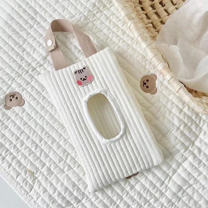 Cute Cartoon Bear Tissue Box Travel Car Portable Handheld Storage Bag Towel Cover Newborn Hanging Bag For Cart Accessories