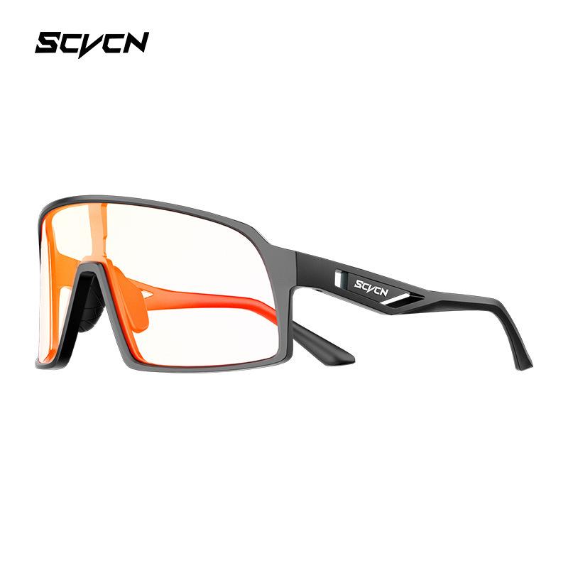

SCVCN Photochromic cycling glasses for outdoor sports, professional road bike goggles for men, windproof hiking and mountaineering goggles for women Sand black frame with whi