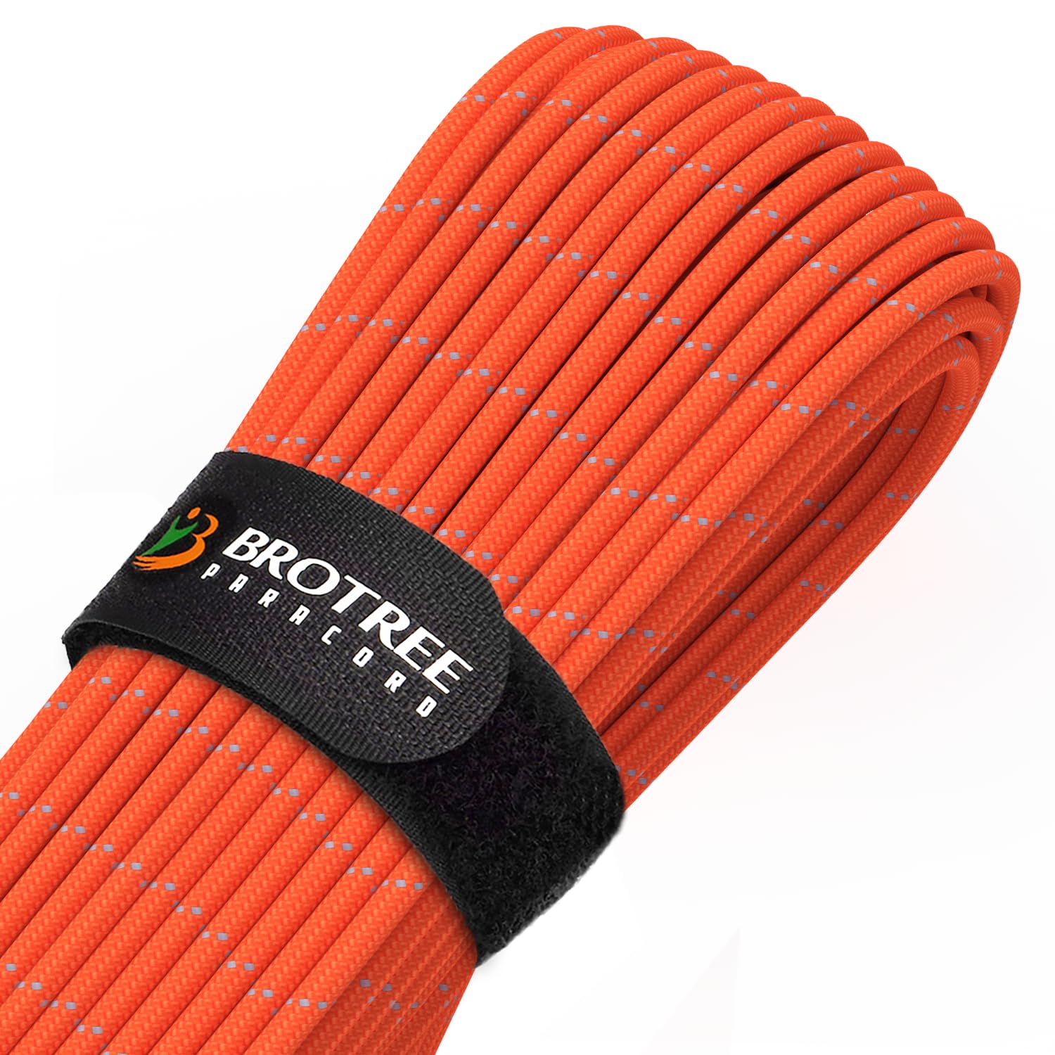 Brotree Paracord 4mm 50m Reflective Guy 280kg Load Tent with Velcro Fastener Reflective Orange 9-core Rope, Capacity, Rope, Camping, Survival,