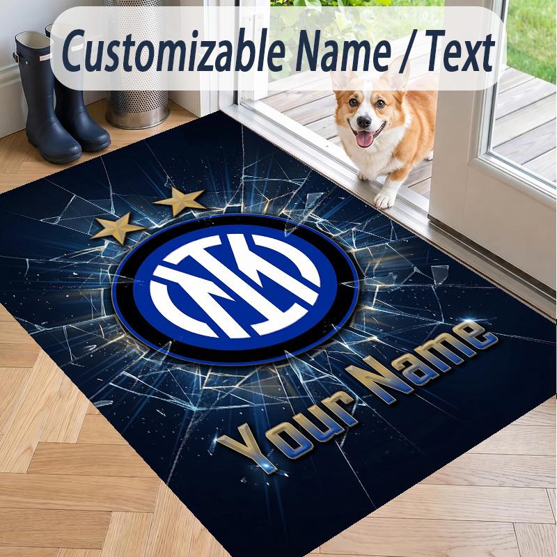 Custom Text Printed Rug Inter Milan Non Slip Floor Carpet For Home Room Decor