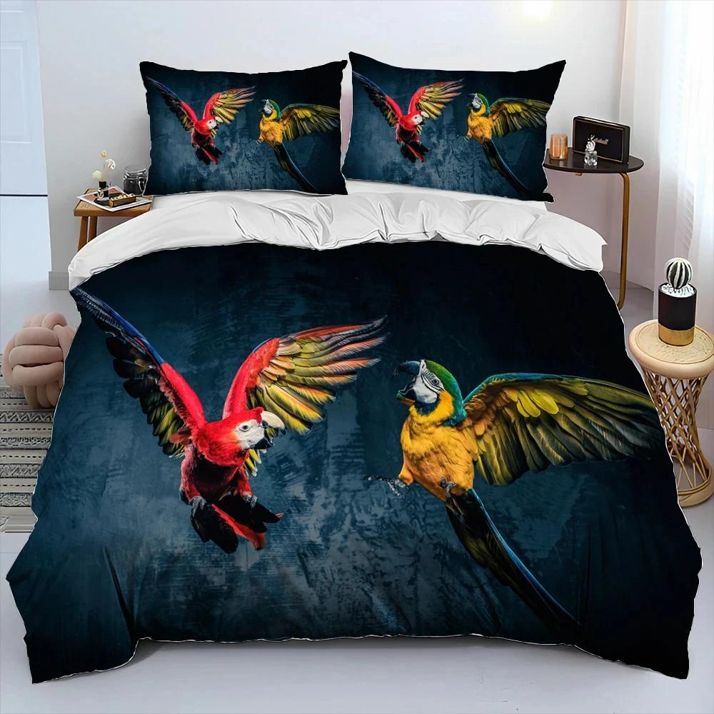 Colorful Parrot Macaws Birds Comforter Bedding Set,Duvet Cover Bed Set Quilt Cover Pillowcase,King Queen Size Bedding Set Adult