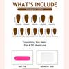 3D Nails Press On, Floral Almond Shaped Fake Nails with Brown Carved Design and Sparkle Finish, Easy Application for Daily Fashion, Includes 24 N