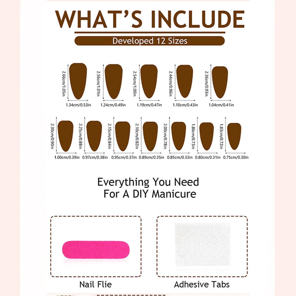 3D Nails Press On, Floral Almond Shaped Fake Nails with Brown Carved Design and Sparkle Finish, Easy Application for Daily Fashion, Includes 24 N