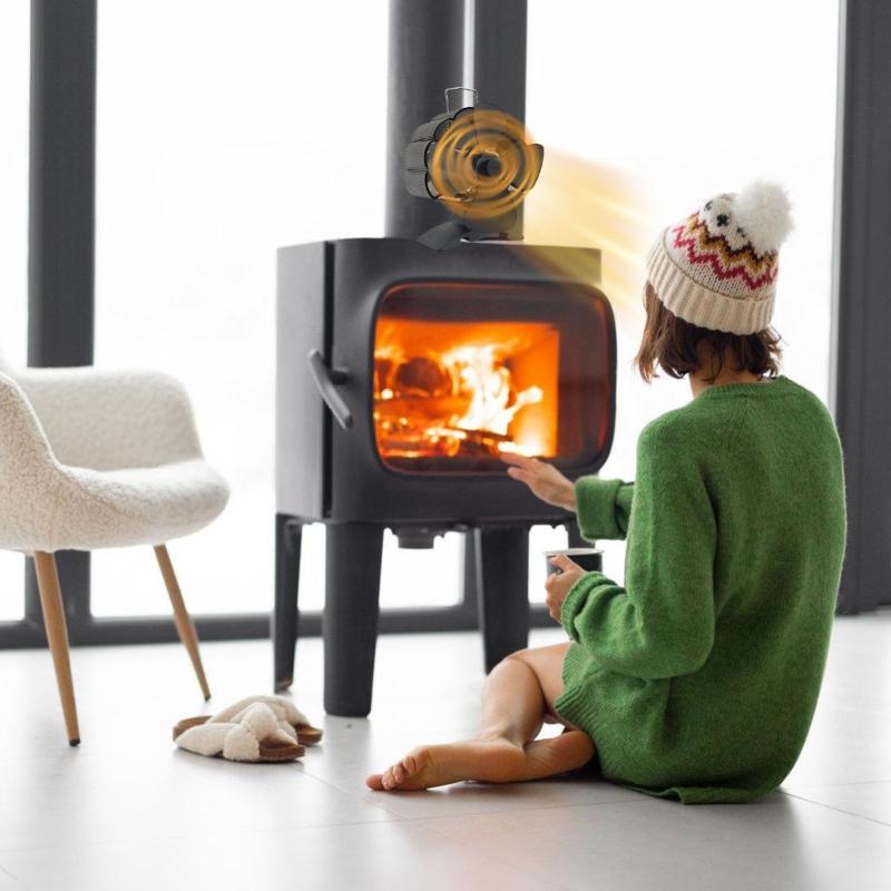 Aluminium 4 Blätter Wärmegetriebener Kaminofenventilator für Holzverbrennung Zirkulierend Warmer Kaminventilator Wärmegetriebener Ventilator