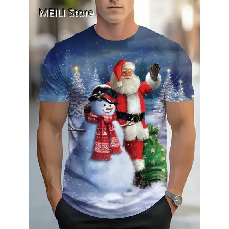 Christmas T-Shirts Summer Funny Santa Claus Fashion Tops Tee Mens Shirts Summer Holiday Boys Casual Crew Neck Oversized T-Shirts