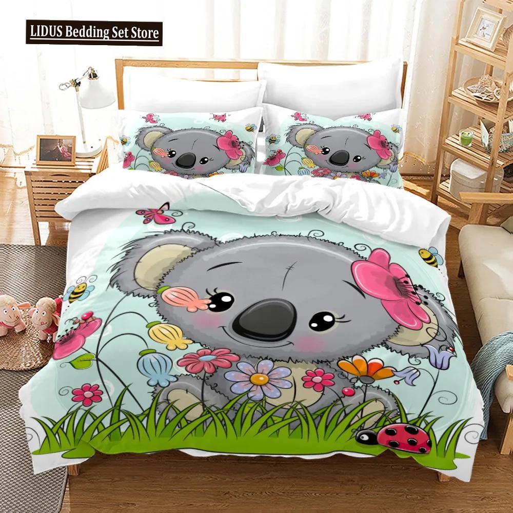 Sada povlaků na peřinu Koala Velikost King Queen Strom Medvěd Polyesterová Sada povlečení Kawaii Objímá strom Australské divoké zvíře Pro kluky Dívky