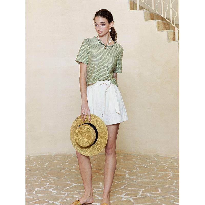 

BNN Yin Huafu Third Anniversary/Fragrant T Private Clothes Du + Silk Hand-Woven with Gold and Silver Silk Thin Stripe T-shirt Two Colors Green S