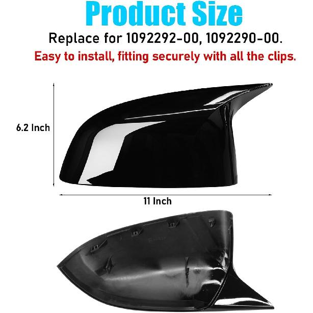 Jaronx Compatible With BMW Mirror Cover X3 G01/X4 G02/X5 G05/X7 G07 -2024,X6 G06 -2024,M Style Glossy Black Rearview Mirror Caps For BMW, Horn