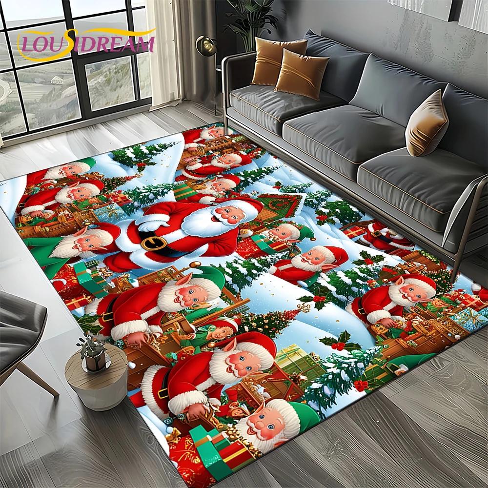 2025 Merry Christmas Tree Santa Claus,New Year Fairy Tale Gift Carpet Rug for Home Bedroom Sofa Doormat Decor,Non-slip Floor Mat