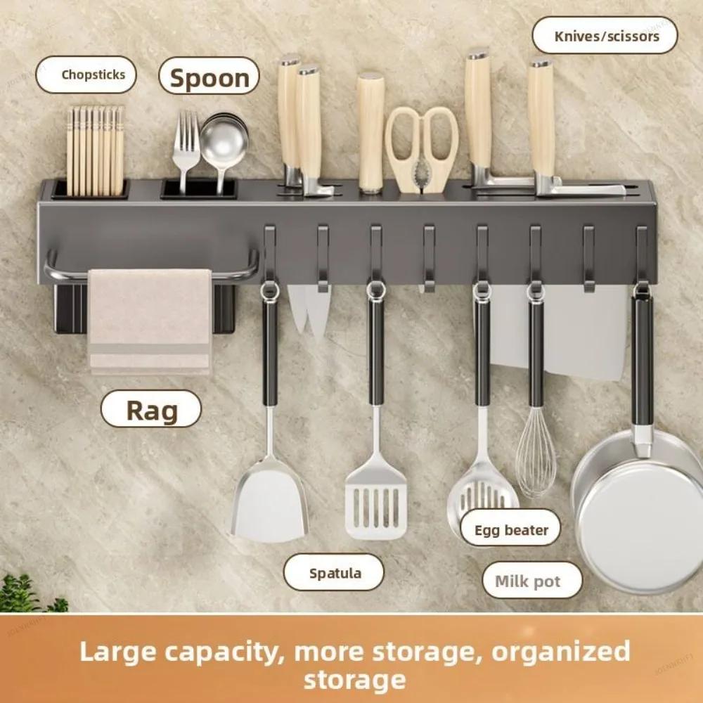 Xiaomi Multi-Functional Kitchen Wall-mounted Carbon Steel Knife Holder Chopstick Holder No-Drill Kitchenware Organizer Shelf