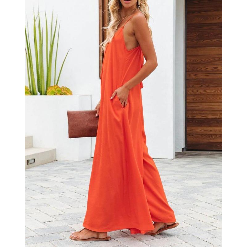 Dames Effen Kleur Bretels Wijde Pijpen Zakken Casual Commuter Jumpsuit