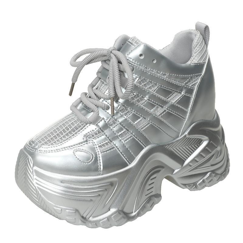 Fashion 2024 Spring Autumn Chunky Sneakers Women Bling Platform Sports Shoes Woman Goth Thick Bottom High Heels Female Leather Sneakers