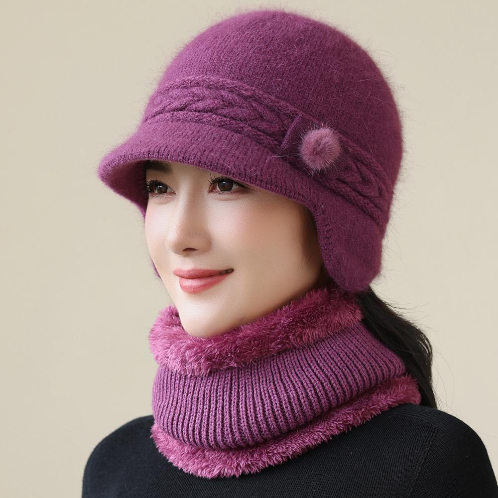 New Style Women Winter Hat Ear Protection Warm Suit Plush Fur Lined Warm Hats For Female Casual Rabbit Fur Winter Knitted Cap