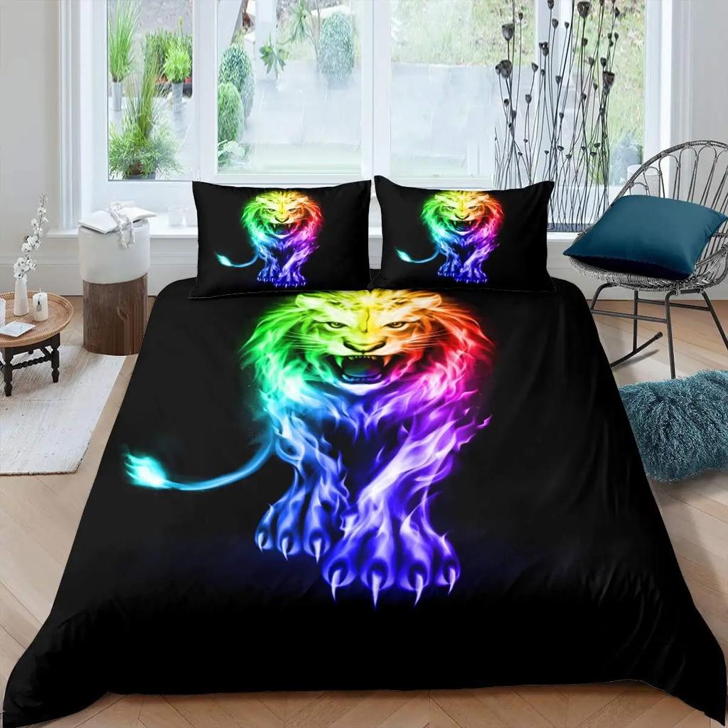 Comforter 3D Lion S Kingvintage Lions Bedding Set 2/3Pcs Black Grey Trendy Wild Animals Comforter Set For Adults Men