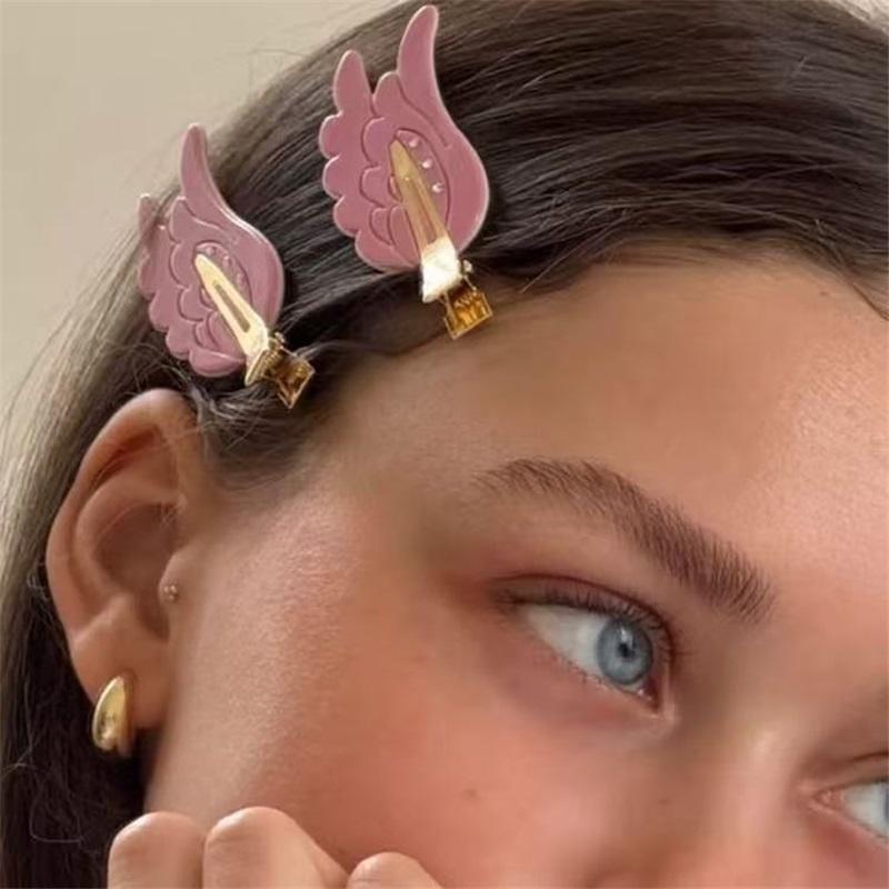 Clips de Păr Roz cu Aripi Duble Stil Emi Jay Strass Acetate Invizibil pentru Breton Clip Lateral 2026 Noi Accesorii de Păr Zilnice pentru Femei