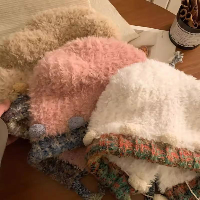 Dámská plyšová čepice s medvědími ušima - Hřejivá a všestranná pletená zimní čepice 2025 s teplou ochranou uší