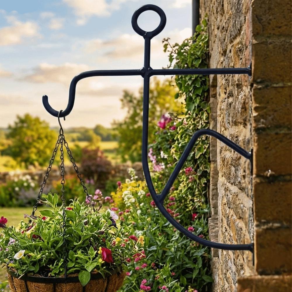 Abstrakte Form Schmiedeeisen Blumenregal Rostbeständige Dekorative Hängekorbhalter Saubere Linien Blumenständer Terrasse