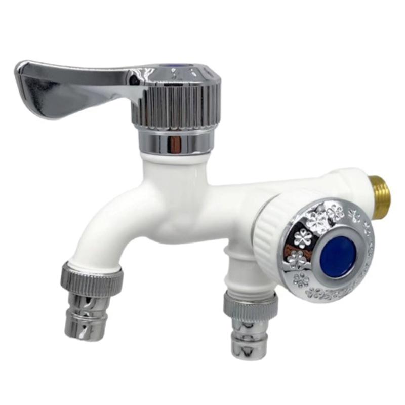Robinet de apă cu dublă ieșire cu control dublu, interfață universală de 1/2 inch, robinet din plastic, acasă, baie, furtun, conector rapid pentru irigare