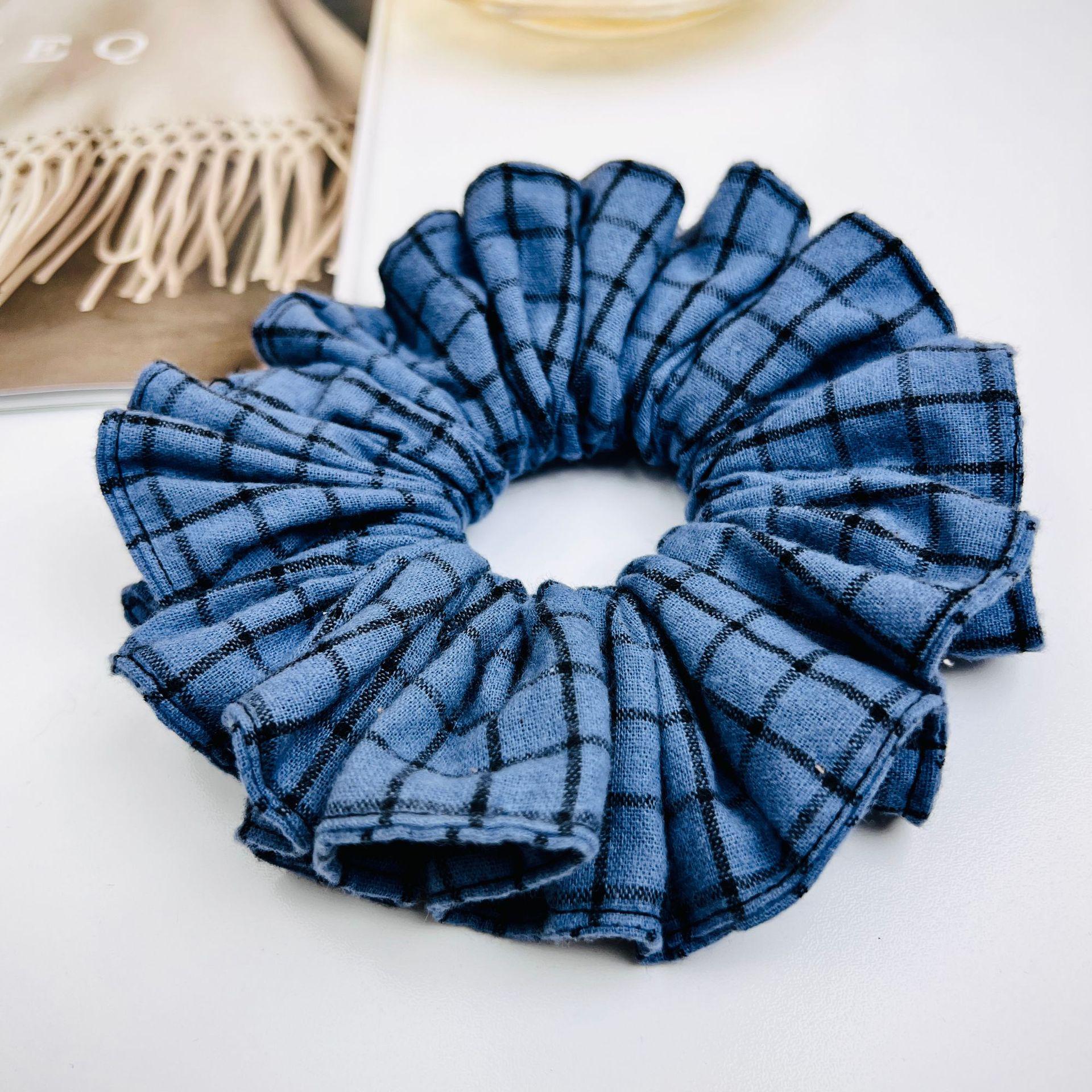 

Британская клетка эластичная резинка-скранчи для женского низкого хвоста и пучка, 2025 корейский стиль повязка для волос темно-синий