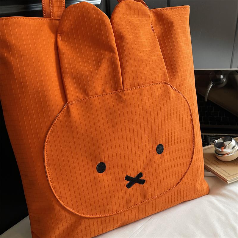 Student Cartoon Shoulder Bag Women's Large Capacity Solid Color Tote Bag