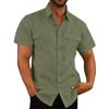 Men's Short-Sleeved Cotton-Linen Blend Shirt with Double Pockets Casual Holiday Shirt