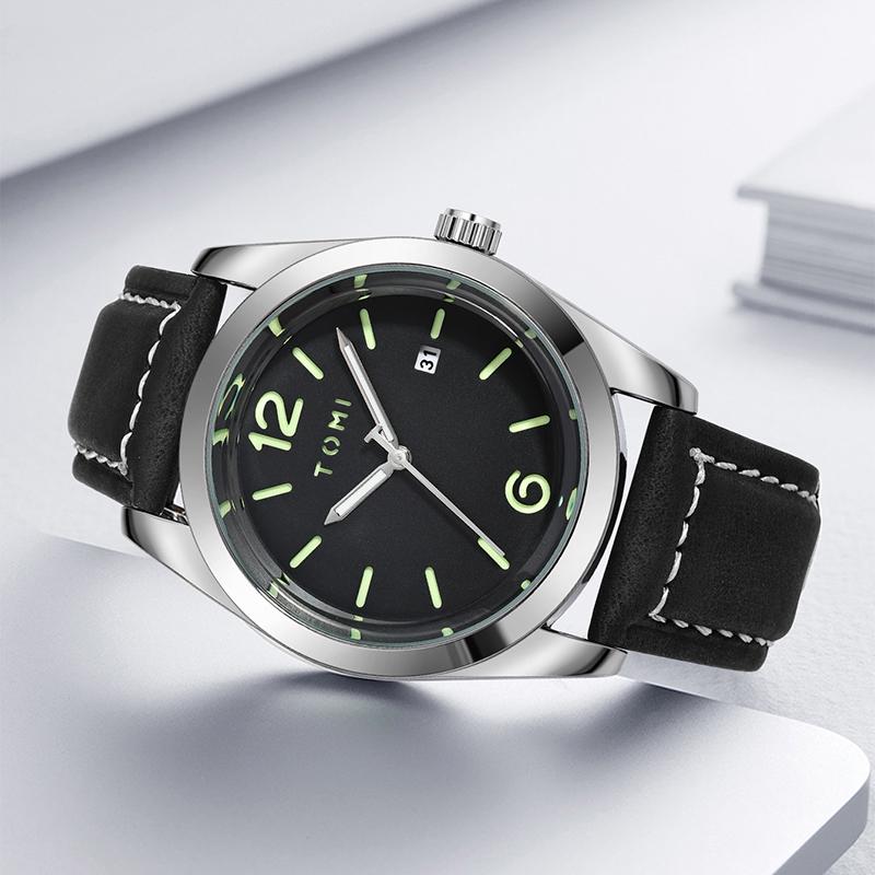 Luxury Men's Leather Strap Watch Round Dial Quartz Watch Casual Minimalist Watch Men's Clock Gift