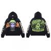 Vintage Washed Hoodie With Rhinestone Embroidery Streetwear Hip Hop Oversized Zip-Up Sweatshirt Men