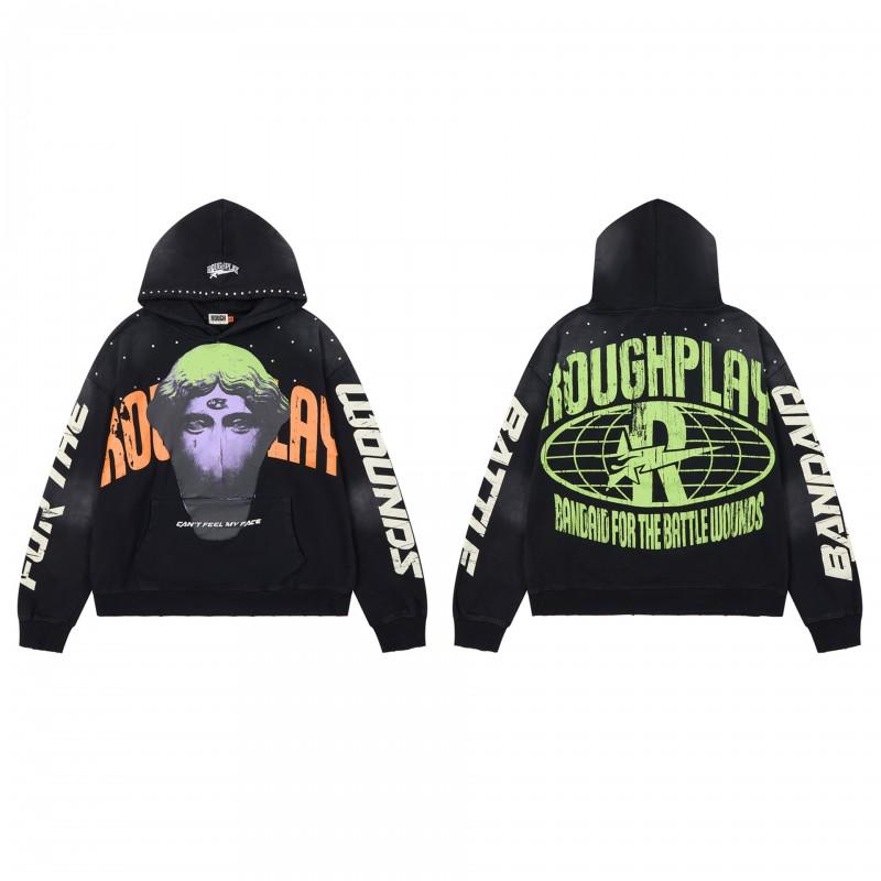 Vintage Washed Hoodie With Rhinestone Embroidery Streetwear Hip Hop Oversized Zip-Up Sweatshirt Men